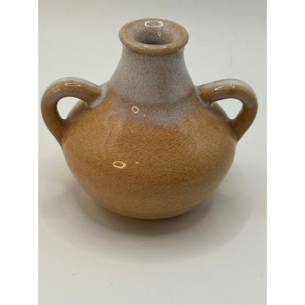 Japanese Studio Pottery Mini Vase Double Handle Stoneware Signed Bud Vase